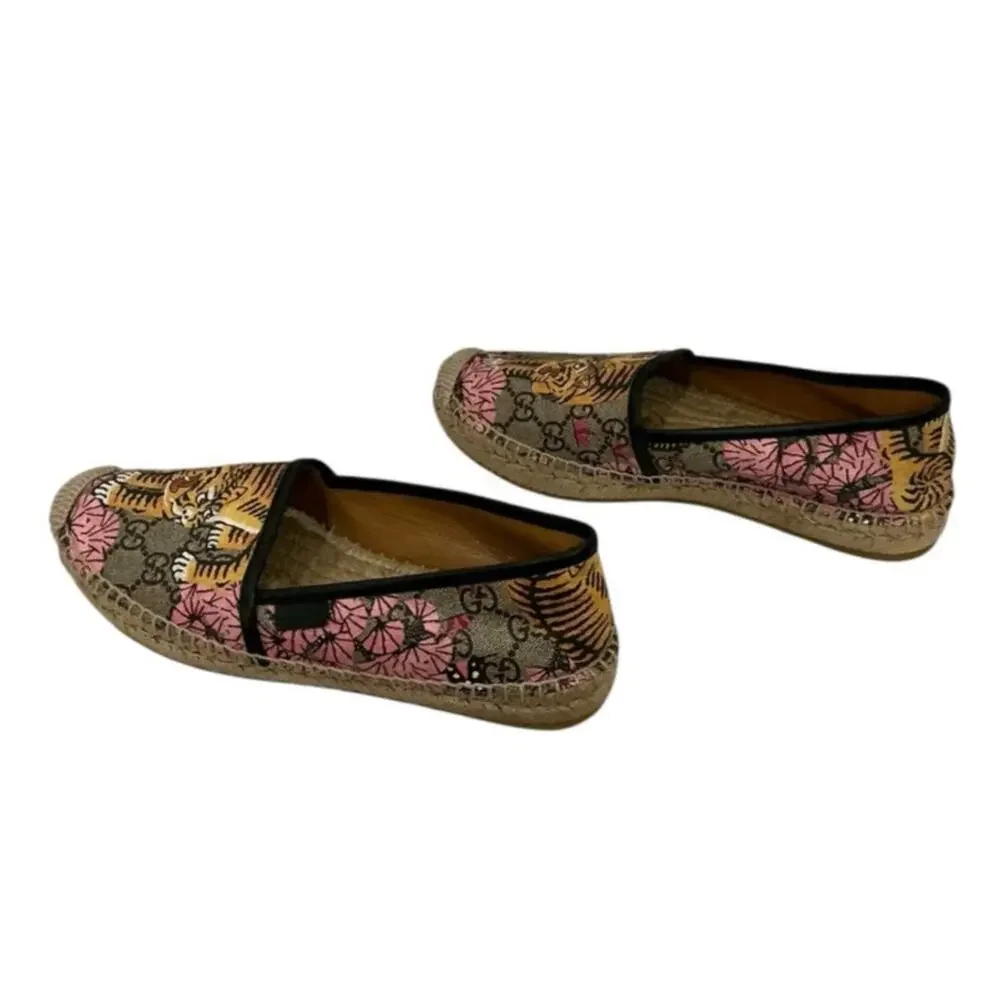 Gucci Bengal Tiger Floral Supreme Monogram Canvas Rare Espadrilles Size 7 1/2 - Picture 6 of 13